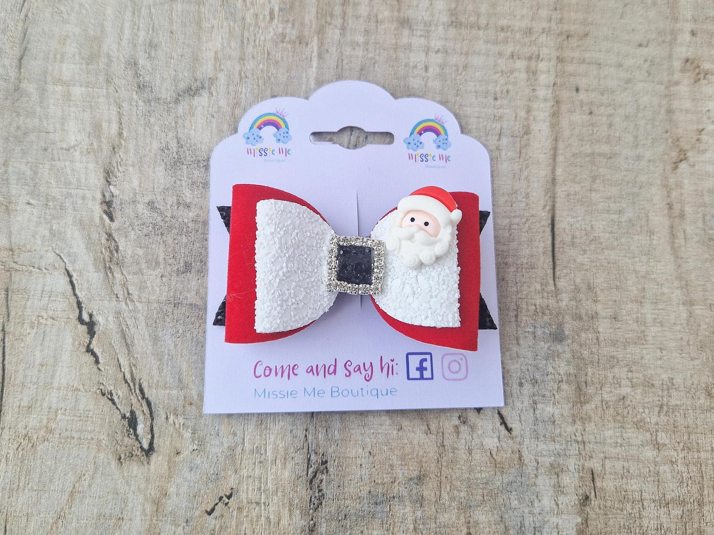 Christmas Santa Hair Bow with a Santa Embellishment