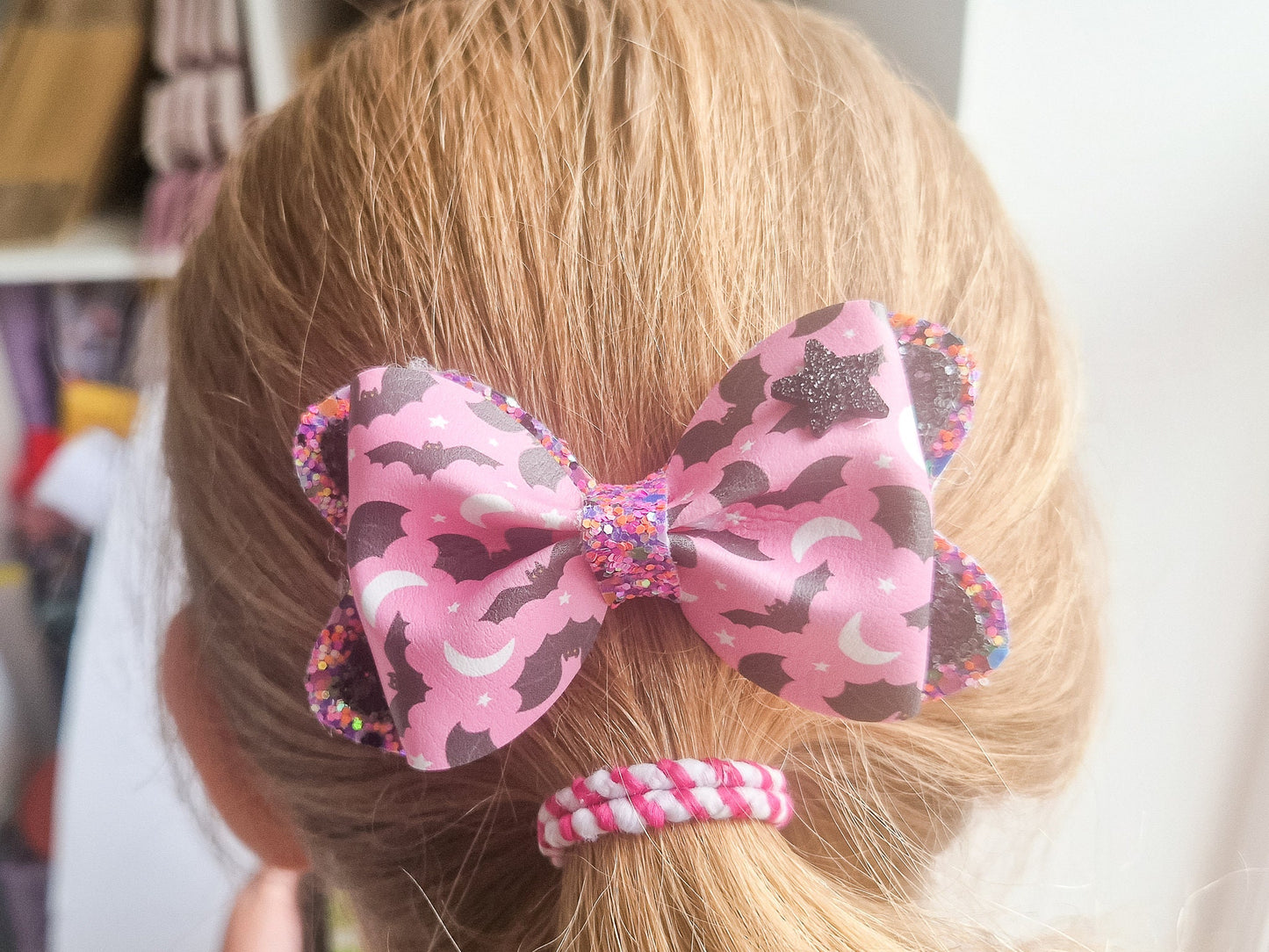 Pink bat Halloween Hair bow.