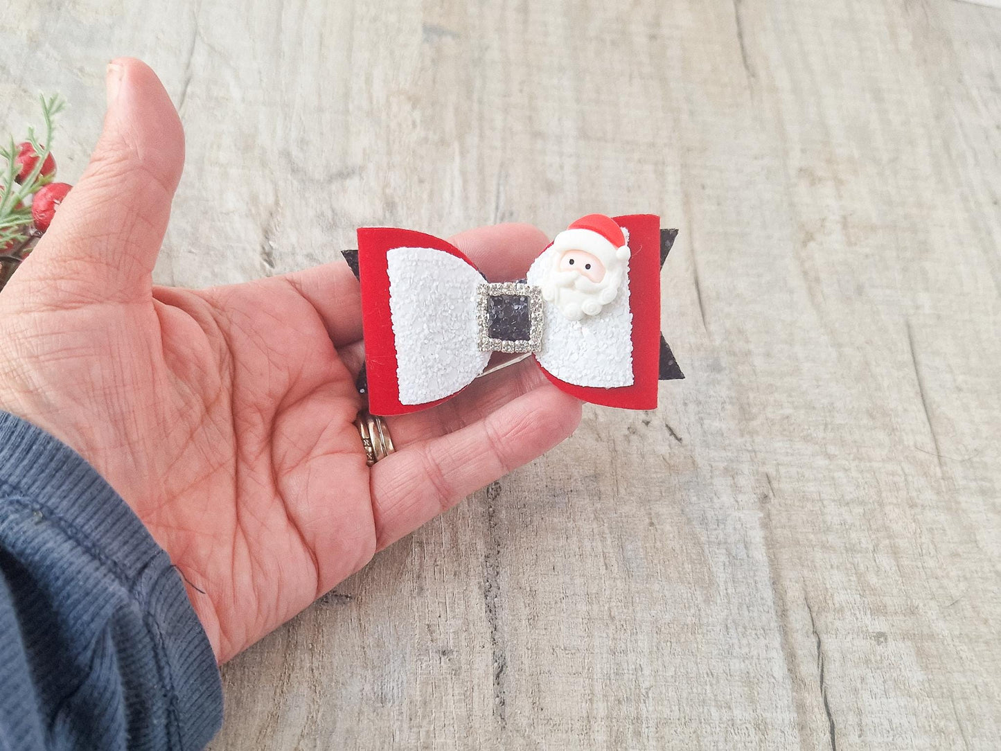 Christmas Santa Hair Bow with a Santa Embellishment