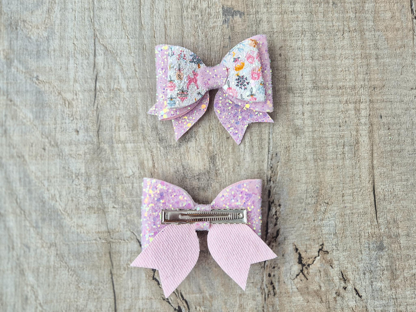 Pink Christmas Glitter Hair Bow