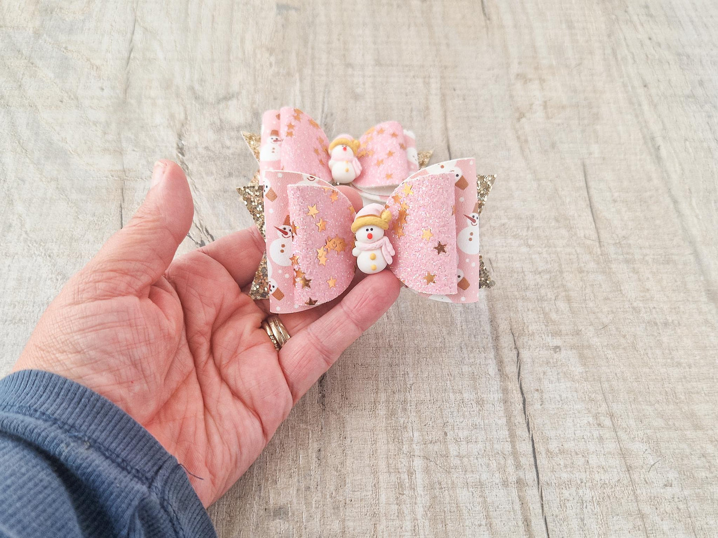 Pink Snowman Hair Bow.