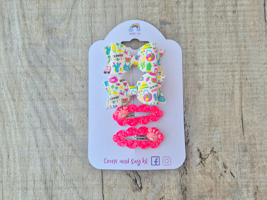 Crabbie Summer Pigtail Set, 2 x Hair bows & 2x clips