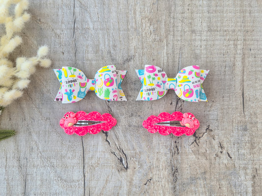 Crabbie Summer Pigtail Set, 2 x Hair bows & 2x clips
