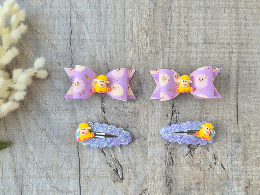 Sheep pigtail set, 2 x Hair bows & 2 x snap clip.