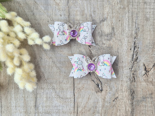 Sparkling Bunnies Pigtail Hair Bows Set, 2x small hair bows