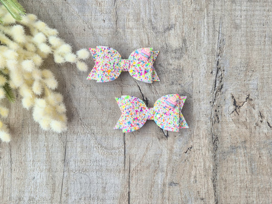 Sprinkle Cakes  Pigtail Hair Bows Set, 2x small hair bows.
