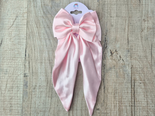 Pink Large Satin Bow. with long tails, Perfect for older Girl, Ladies
