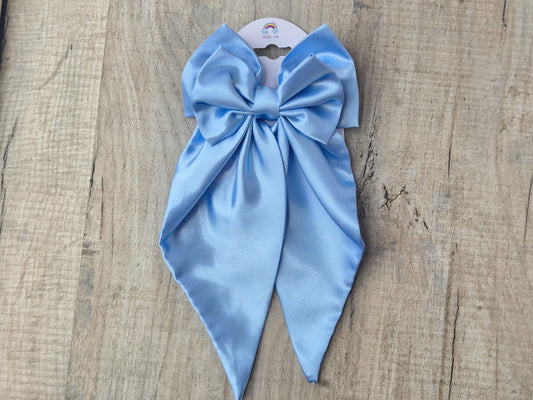 Baby Blue Large Satin Bow. with long tails, Perfect for older Girl, Ladies