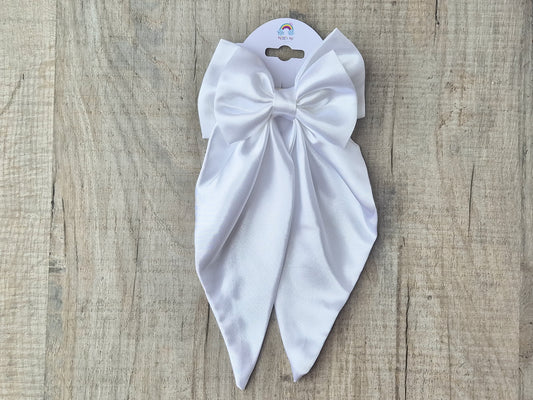 White Large Satin Bow. with long tails, Perfect for older Girl, Ladies