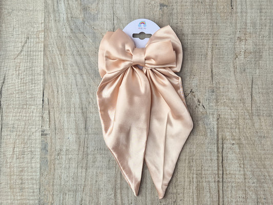 Light Gold Large Satin Bow. with long tails, Perfect for older Girl, Ladies