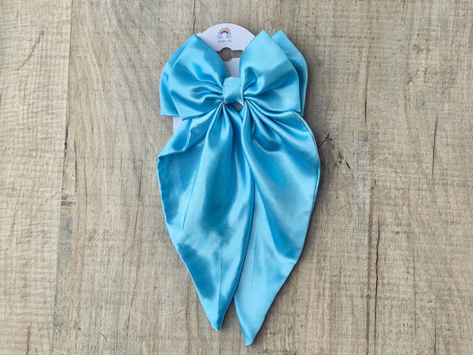 Aqua Large Satin Bow. with long tails, Perfect for older Girl, Ladies