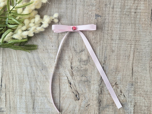 Light Pink Ribbon Bow with long tails, for old girl upwards.