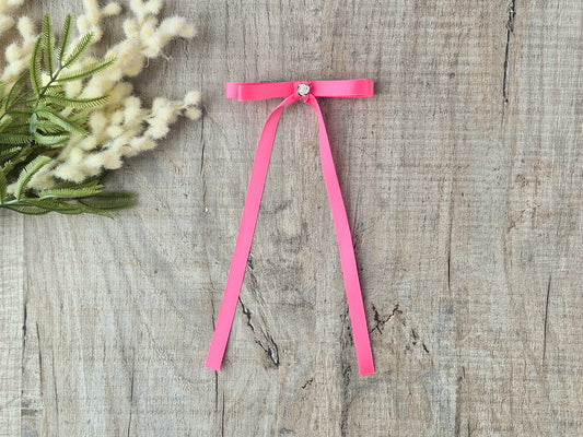 Bright Pink Ribbon Bow with long tails, for old girl upwards.