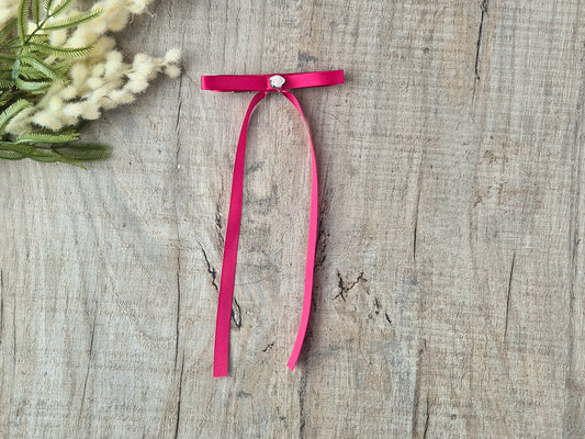 Dark Pink Ribbon Bow with long tails, for old girl upwards.