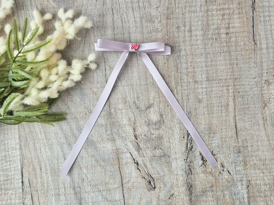 Light Silver Ribbon Bow with long tails, for old girl upwards.
