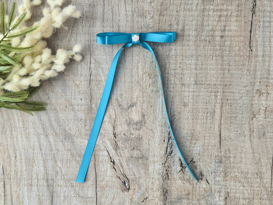 Aqua Ribbon Bow with long tails, for old girl upwards.