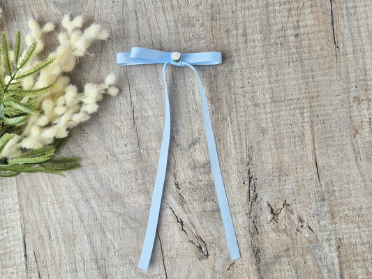Light Blue Ribbon Bow with long tails, for old girl upwards.