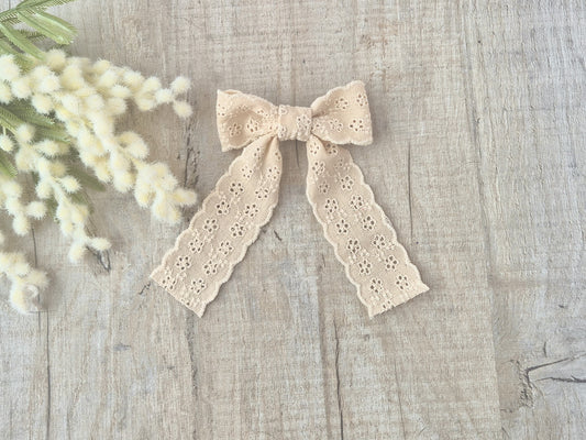 Cream Cottage Core Ribbon Bow with long tails, for old girl upwards.
