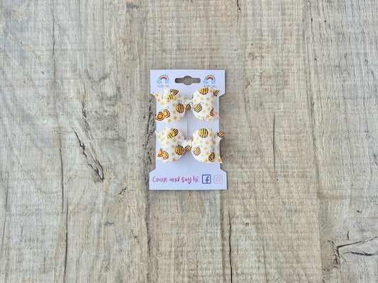 Summer Bees Print  Pigtail Hair Bows Set, 2x small hair bows.