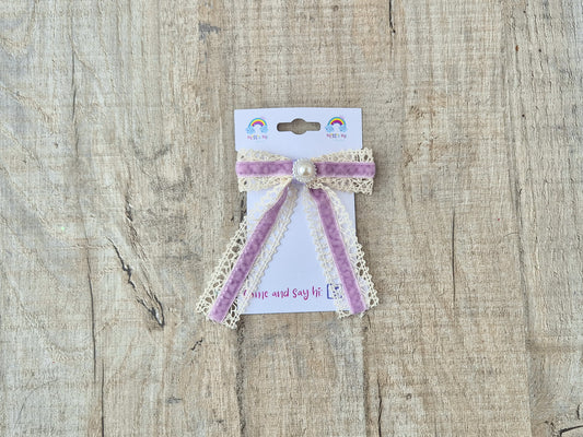 Purple Lace Ribbon Bow with long tails, for old girl upwards.