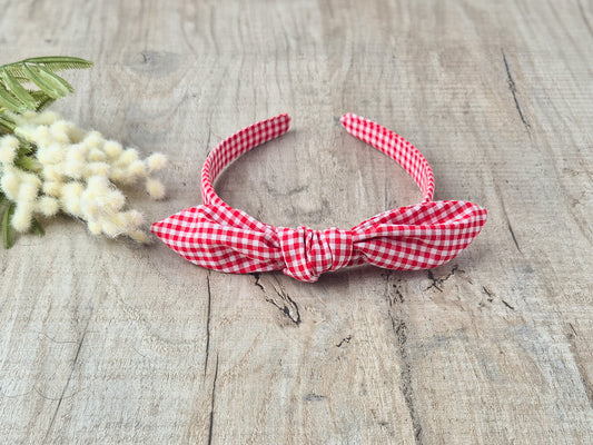 School Gingham Knot Headband – Red
