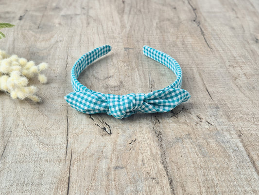 School Gingham Knot Headband – Teal