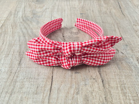 School Gingham Knot Headband – Red