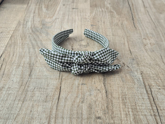 School Gingham Knot Headband – Green