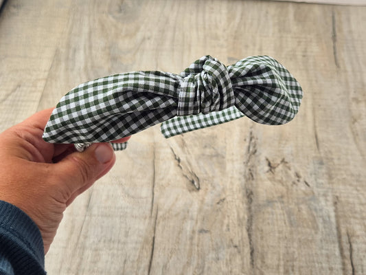 School Gingham Knot Headband – Green