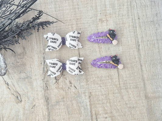 Spooky Babe Pigtail set, 2 hair bows and 2 x snap clips