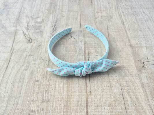 Blue & Pink Polka Dot Knot Hair Band