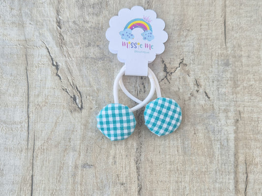 Handmade Button Hair Ties – School Teal Gingham