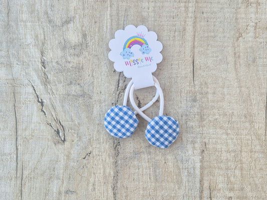 School Gingham Button Hair Ties – Blue