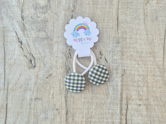 School Gingham Button Hair Ties – Green