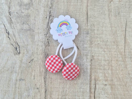 School Gingham Button Hair Ties – Red