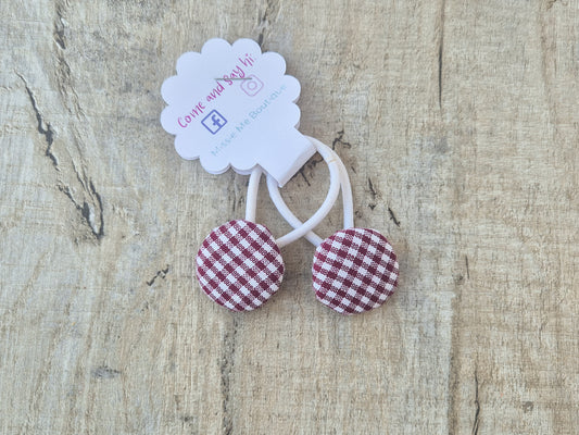 School Gingham Button Hair Ties – Maroon