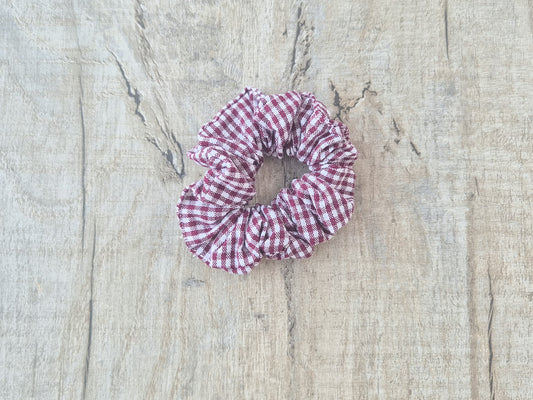 Handmade Mini Scrunchie – Maroon Gingham School