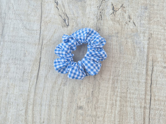 Handmade Mini Scrunchie – Blue Gingham School