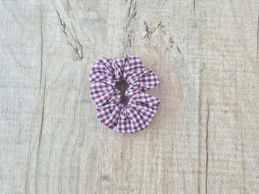 Handmade Mini Scrunchie – Burgundy Gingham School