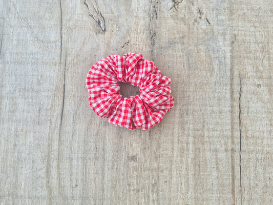 Handmade Mini Scrunchie – Red Gingham School