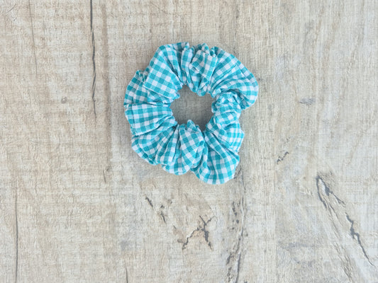 Handmade Mini Scrunchie – Teal Gingham School