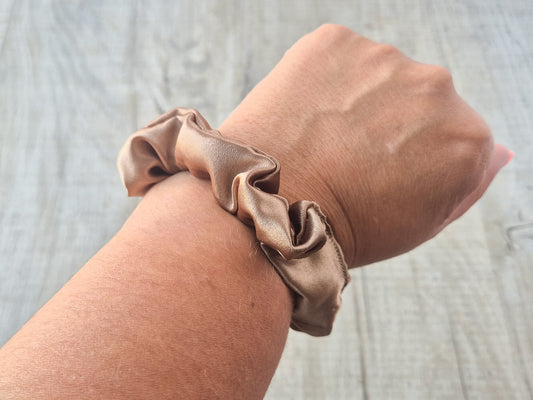 Mini Satin Scrunchie – Light Brown (Autumn Collection)