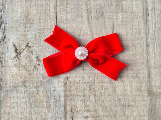 Red velvet ribbon hair Bow perfect for school