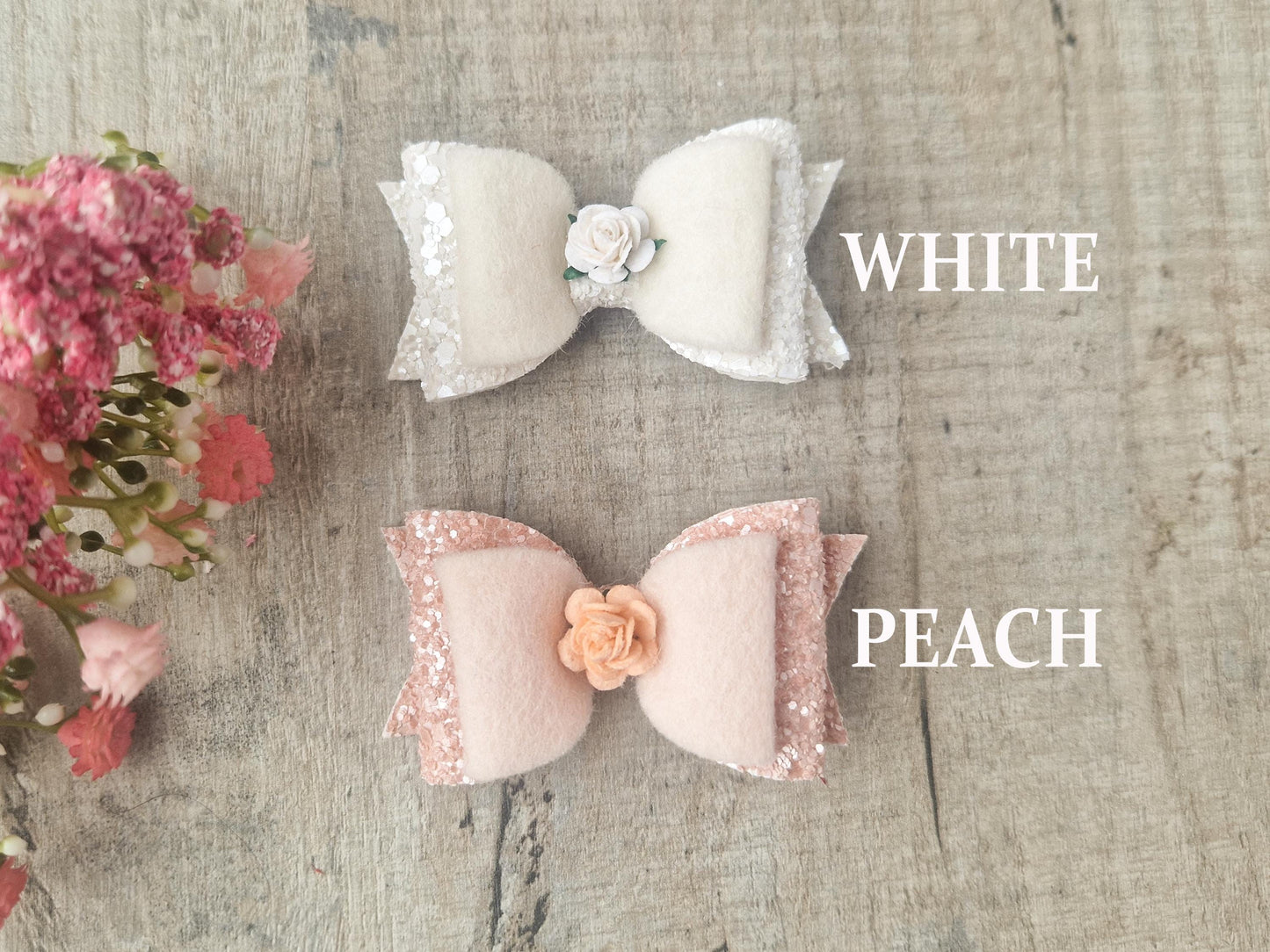 Small Pastel Hair bows with Flower Personalise choose your own colour and quantity. Perfect gift or hair accessory Flower girl or toddler.