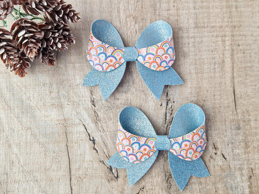 Retro Rainbow Hair Bow with green Glitter Hair clip. Hair Accessory  for Older Girls and Ladies. Small Gift idea.