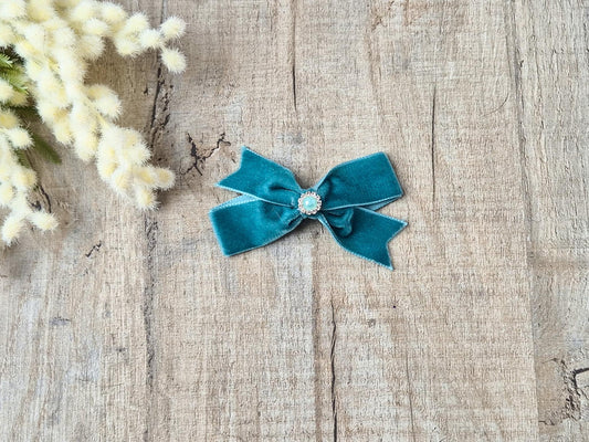 Teal velvet ribbon hair Bow perfect for school