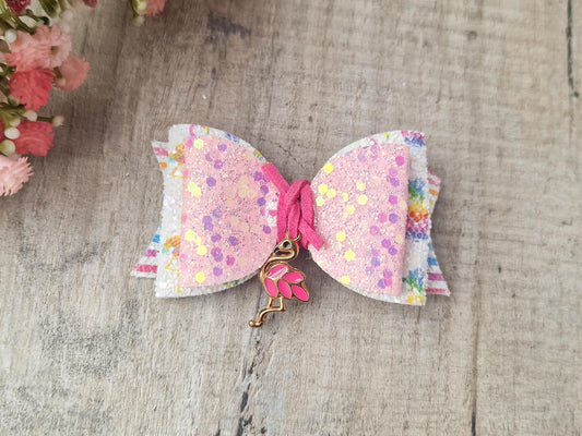 Flamingo Pink Glitter Hair bow